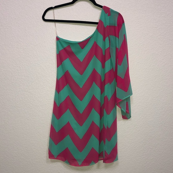 EUC MBV Pink/Teal Chevron Dress S - Picture 2 of 5